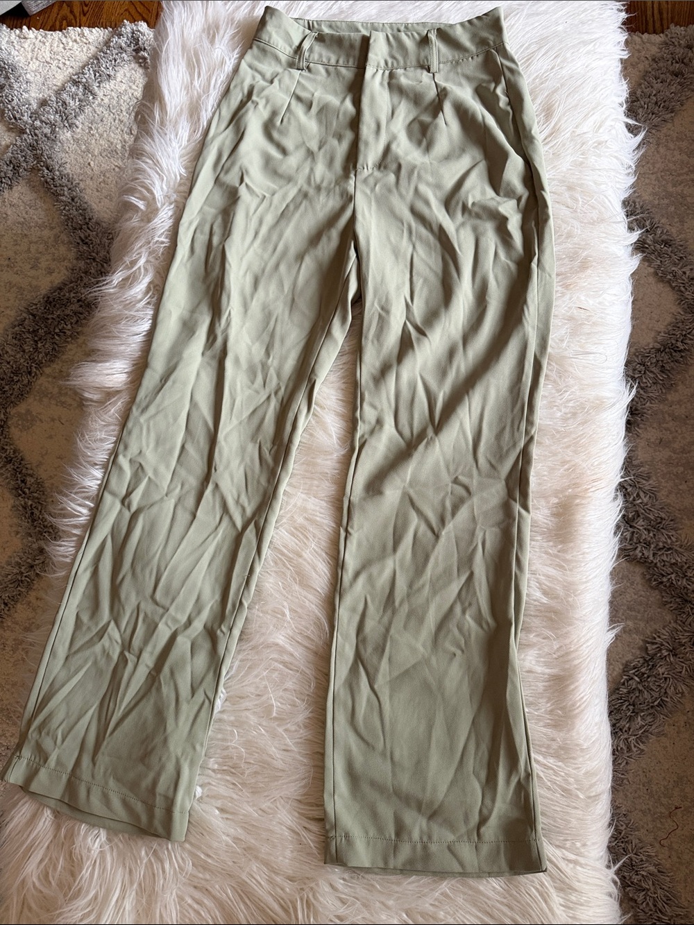 High-Rise Straight-Leg Trousers in Sage Green